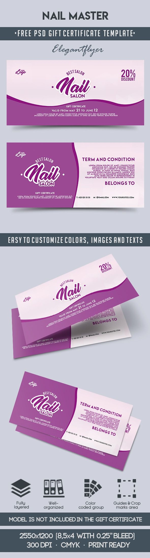Nail Master Free Gift Certificate Psd Template Inside Amazing Free Printable Manicure Gift Certificate Template