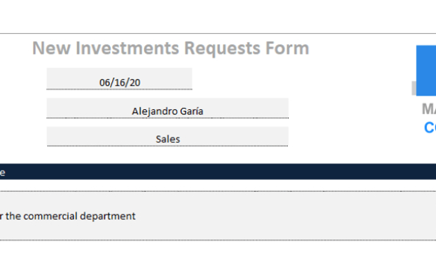 New Investments Requests Form Free Excel Spreadsheet In Procurement Cost Saving Report Template