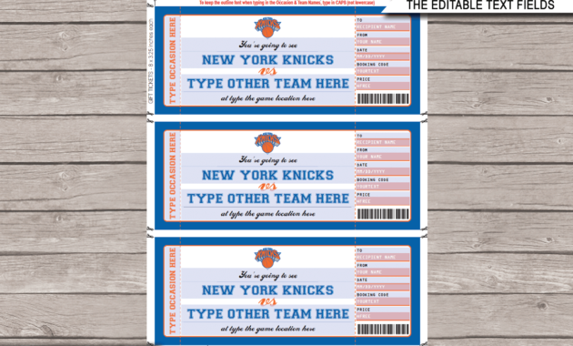 New York Knicks Game Ticket Gift Voucher Printable Regarding Basketball Gift Certificate Template