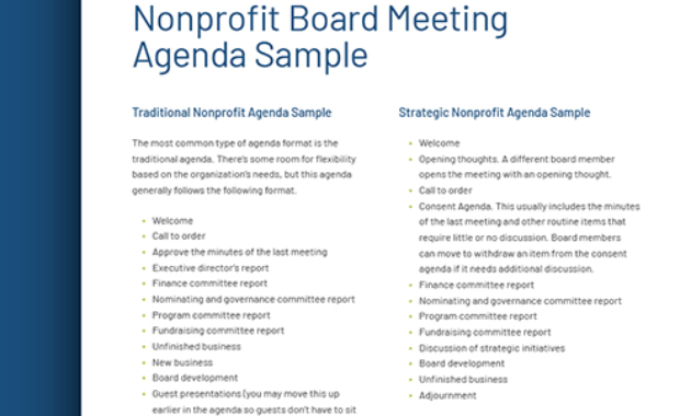 Non Profit Board Meeting Agenda Template Pdf Template Regarding Quality Nonprofit Board Meeting Agenda Template