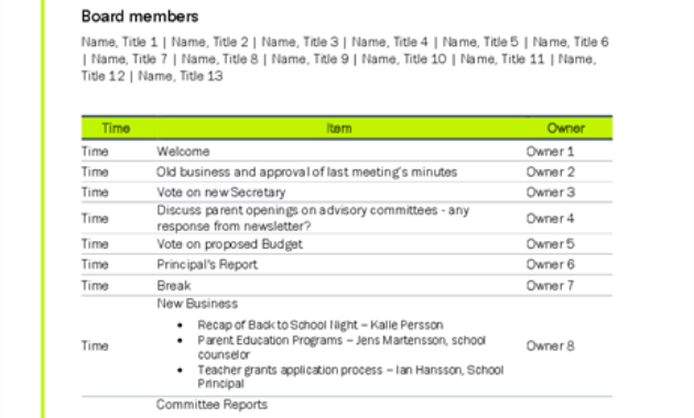 Non Profit Board Of Directors Meeting Agenda Template With Printable Board Of Directors Agenda Template