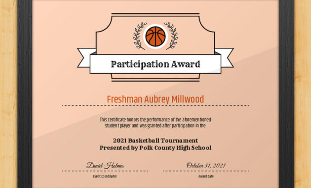 Nothing But Net Basketball Participation Certificate Pertaining To Quality Basketball Tournament Certificate Templates