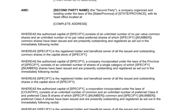 Offer To Purchase Shares Agreement Template Business For Business In A Box Templates