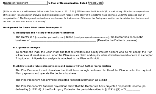 Official Form 425A Download Printable Pdf Or Fill Online Inside Business Reorganization Plan Template