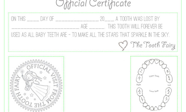Official &quot;Tooth Fairy&quot; Certificate Tooth Fairy Tooth Inside Amazing Tooth Fairy Certificate Template Free