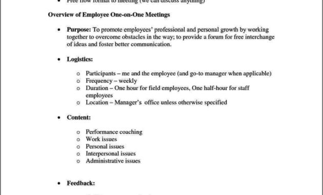 One On One Staff Meeting Agenda Template Sample Intended For Best One On One Meetings With Employees Template