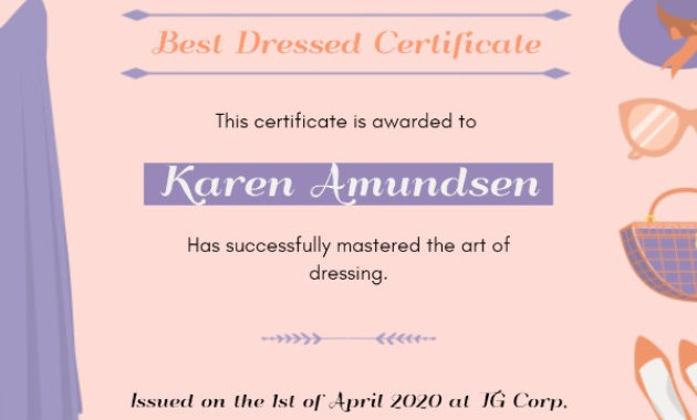 Online Best Dressed Certificate Certificate Template With Best Best Costume Certificate Printable Free 9 Awards