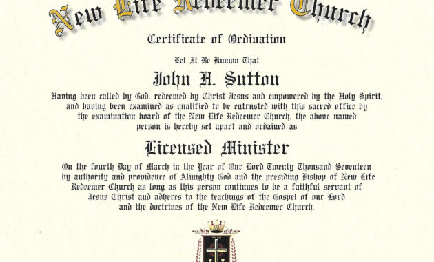 Online Ordination Credentials Easy Online Ordination In Best Certificate Of Ordination Template