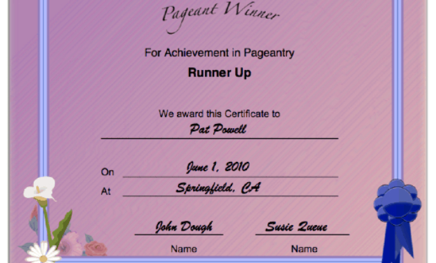 Pageant Runner Up Achievement Printable Certificate Throughout Pageant Certificate Template