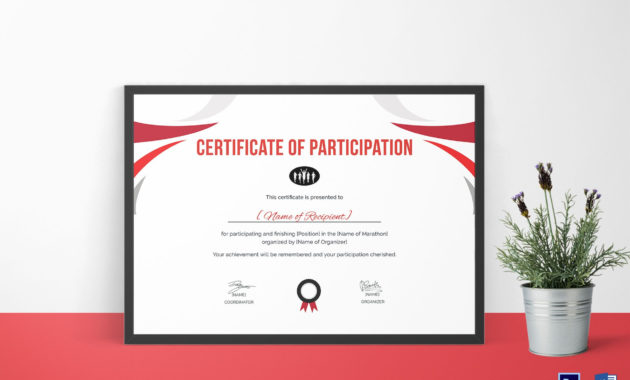 Participation Certificate For Running Template In Psd Word With Regard To Running Certificate Templates