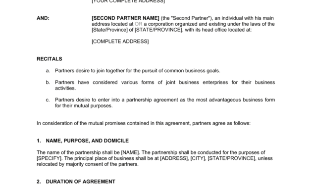 Partnership Agreement Form Database Letter Templates With Contract For Business Partnership Template