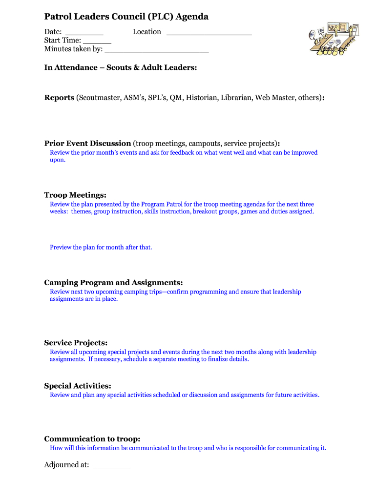 Patrol Leaders Council Plc Agenda Boy Scout Troop 283 Regarding Plc Agenda Template