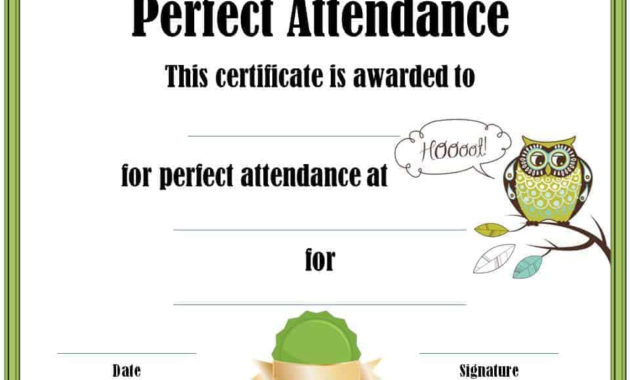 Perfect Attendance Award Certificates Intended For Amazing Perfect Attendance Certificate Template Free