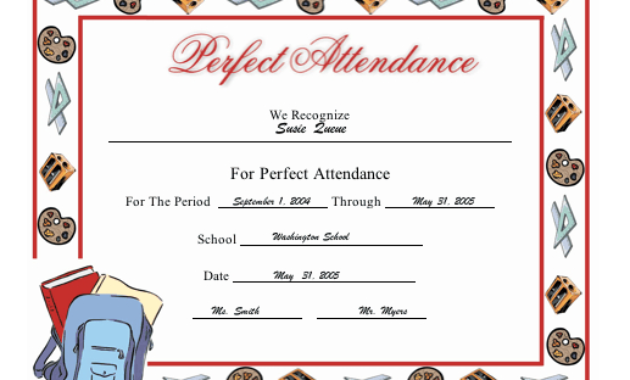 Perfect Attendance Certificate Printable Certificate Inside Printable Perfect Attendance Certificate Template