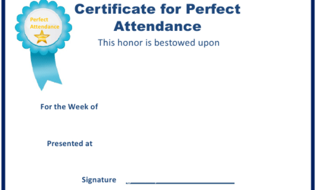 Perfect Attendance Certificate Template Download Fillable For Vbs Attendance Certificate Template