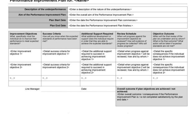 Performance Improvement Plan Template Business Mentor Pertaining To Business Improvement Proposal Template