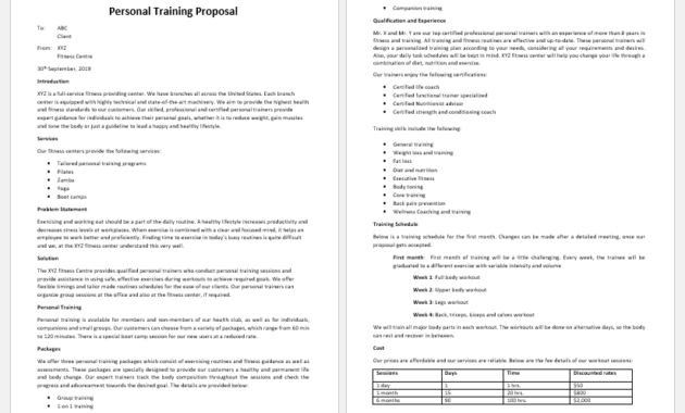 Personal Training Proposal Template For Word Proposal Inside Free Workshop Proposal Template