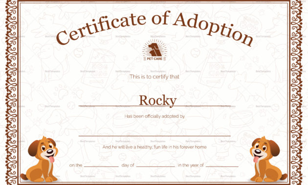 Pet Adoption Certificate Design Template In Psd Word Throughout Pet Birth Certificate Template