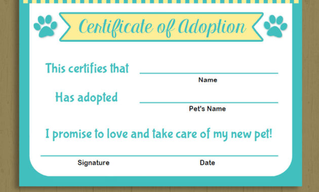Pet Adoption Certificate / Instant Download Printable Pet Intended For Pet Adoption Certificate Editable Templates