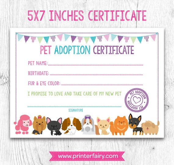 Pet Adoption Certificate Pet Adoption Birthday Party Pertaining To Free Stuffed Animal Birth Certificate Templates