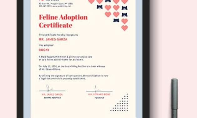 Pet Adoption Certificate Template Word Doc Psd With Cat Adoption Certificate Templates