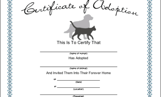 Pet Adoption Printable Certificate Intended For Pet Adoption Certificate Template Free 23 Designs