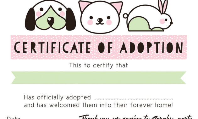 Pet Rescue Party Pretend 'Adoption Certificate' Pink Intended For Free Cat Birth Certificate Free Printable