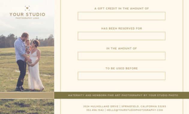 Photography Studio Gift Certificate Template Mimimal Luxe For Free Photography Gift Certificate Template
