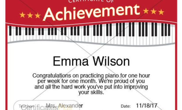 Piano Achievement Certificate Piano Award Printables Child Regarding Best Piano Certificate Template Free Printable
