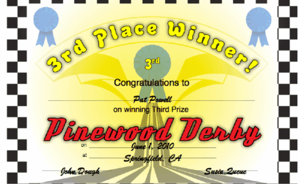 Pinewood Derby 3Rd Place Printable Certificate Inside Pinewood Derby Certificate Template
