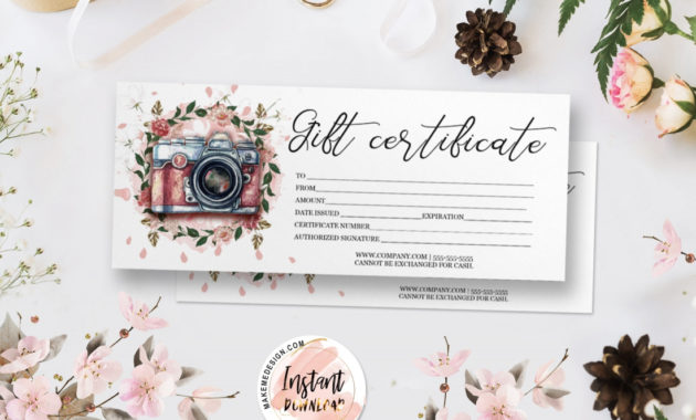 Pink Flowers Gift Certificate Instant Download Throughout Best Pink Gift Certificate Template