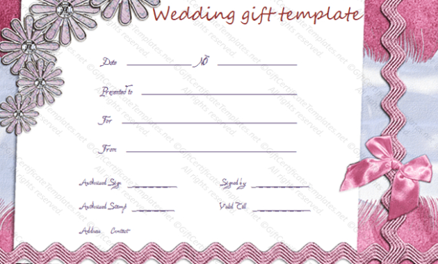 Pink Lace Wedding Gift Certificate Template In Best Free Editable Wedding Gift Certificate Template