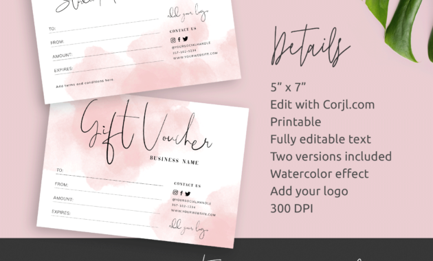 Pink Watercolor Gift Voucher Editable Gift Certificate With Best Pink Gift Certificate Template
