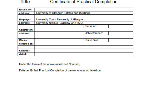 Practical Completion Certificate Template Uk Templates Pertaining To Quality Certificate Of Completion Template Construction