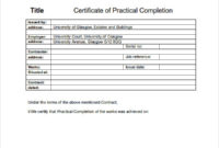 Practical Completion Certificate Template Uk Templates With Awesome Construction Certificate Of Completion Template