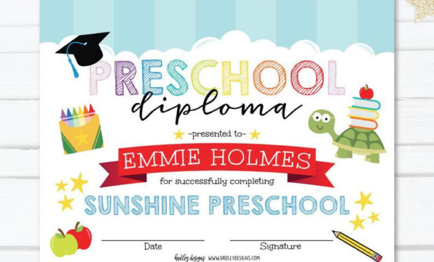 Prek Graduation Certificate Editable Preschool Diploma Etsy Regarding Printable Editable Pre K Graduation Certificates