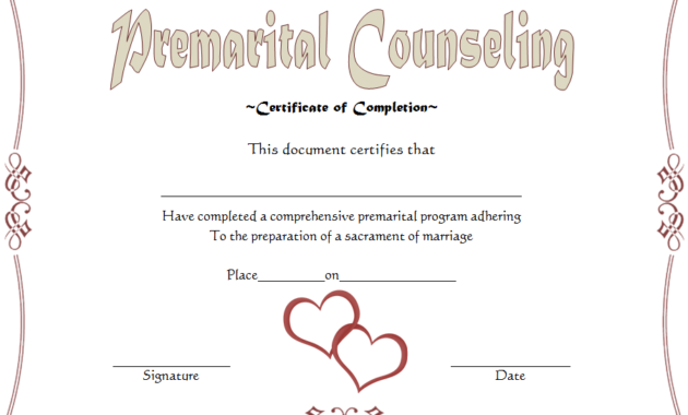 Premarital Counseling Certificate Of Completion Template Within Premarital Counseling Certificate Of Completion Template