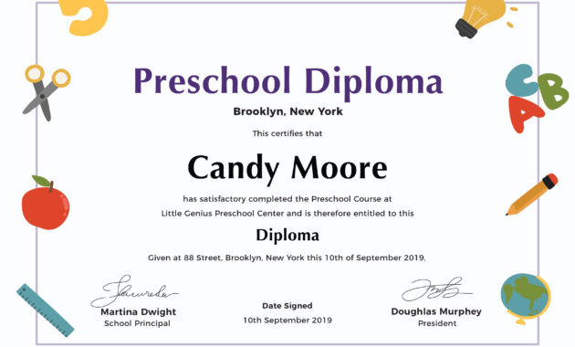 Preschool Diploma Certificate Template In Adobe Photoshop With Regard To Pre K Diploma Certificate Editable Templates