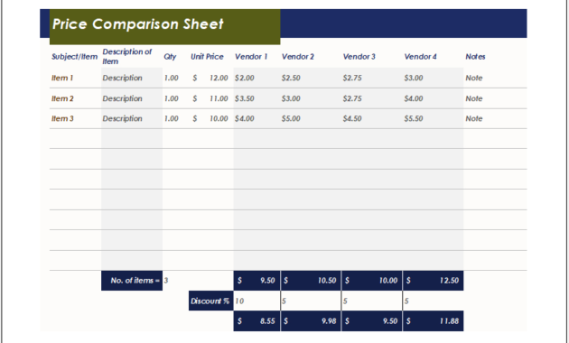 Price Comparison Sheet Template For Excel Excel Templates Throughout Cost Comparison Spreadsheet Template
