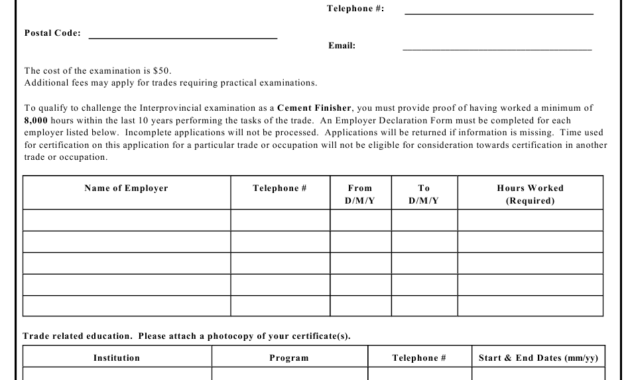 Prince Edward Island Canada Concrete Finisher Application Within Finisher Certificate Template