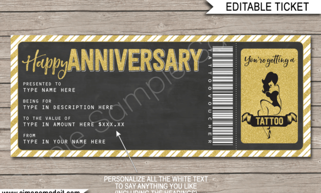 Printable Anniversary Tattoo Gift Voucher Template Diy With Regard To Printable Anniversary Gift Certificate Template Free