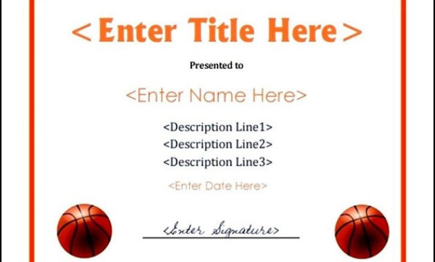 Printable Basketball Certificate Template Sample In Basketball Certificate Template