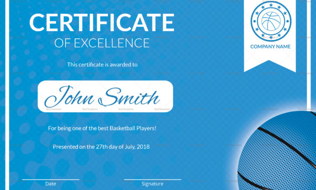 Printable Basketball Excellence Certificate Design Within Basketball Certificate Template