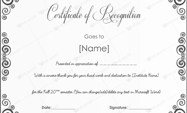 Printable Certificate Of Achievement Template In Certificate Of Recognition Word Template