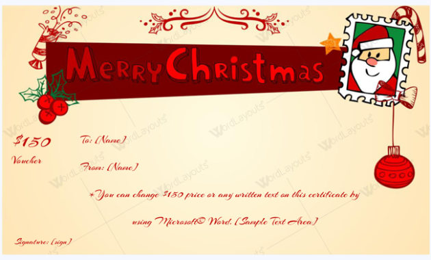 Printable Christmas Gift Voucher Template Word Layouts Within Best Merry Christmas Gift Certificate Templates