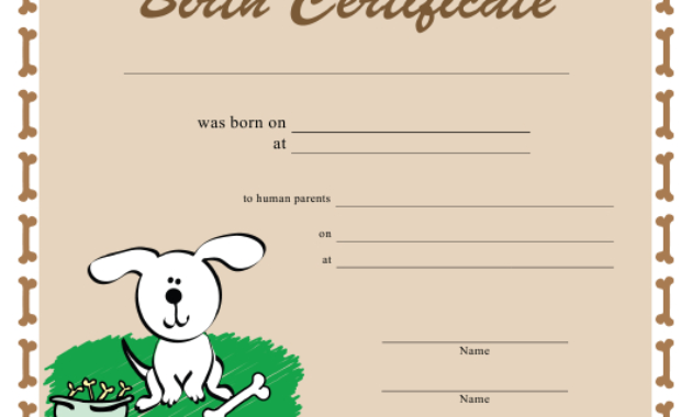 Printable Free Puppy Birth Certificate Template Puppy With Regard To Best Dog Birth Certificate Template Editable