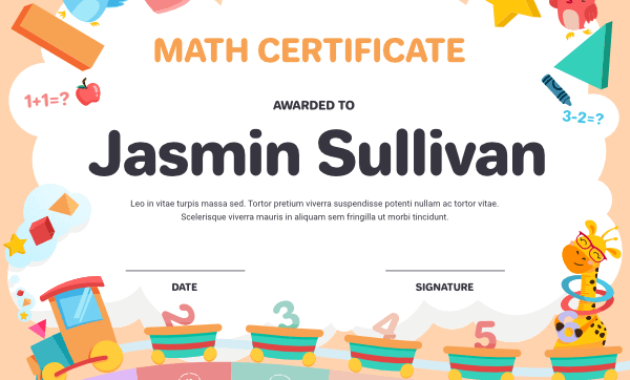 Printable Kindergarten Math Award Certificate Template In Math Award Certificate Template