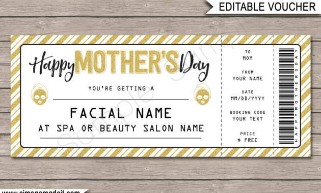 Printable Mother'S Day Facial Gift Voucher Template Mom Intended For Mothers Day Gift Certificate Template