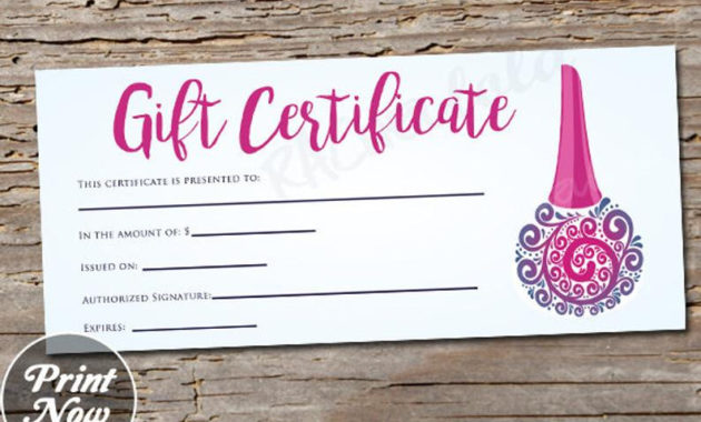 Printable Nail Salon Gift Certificate Template Manicure Etsy Pertaining To Free Mothers Day Gift Certificate Templates