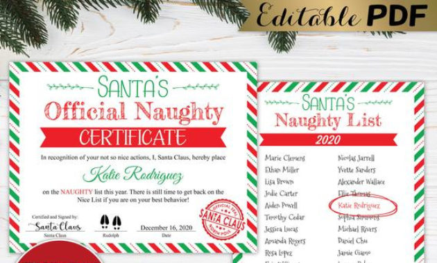 Printable Santa'S Naughty List Certificate Editable Within Free 9 Naughty List Certificate Templates